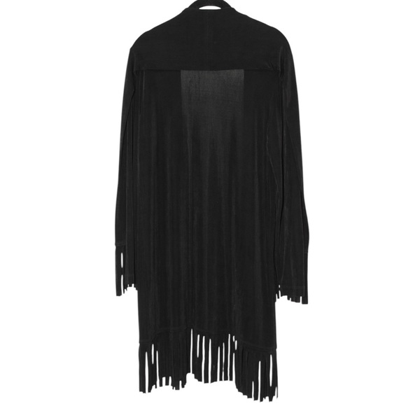 Chico’s Travelers Black Fringe Hem Long Length Cardigan Size S/4 - Picture 5 of 10